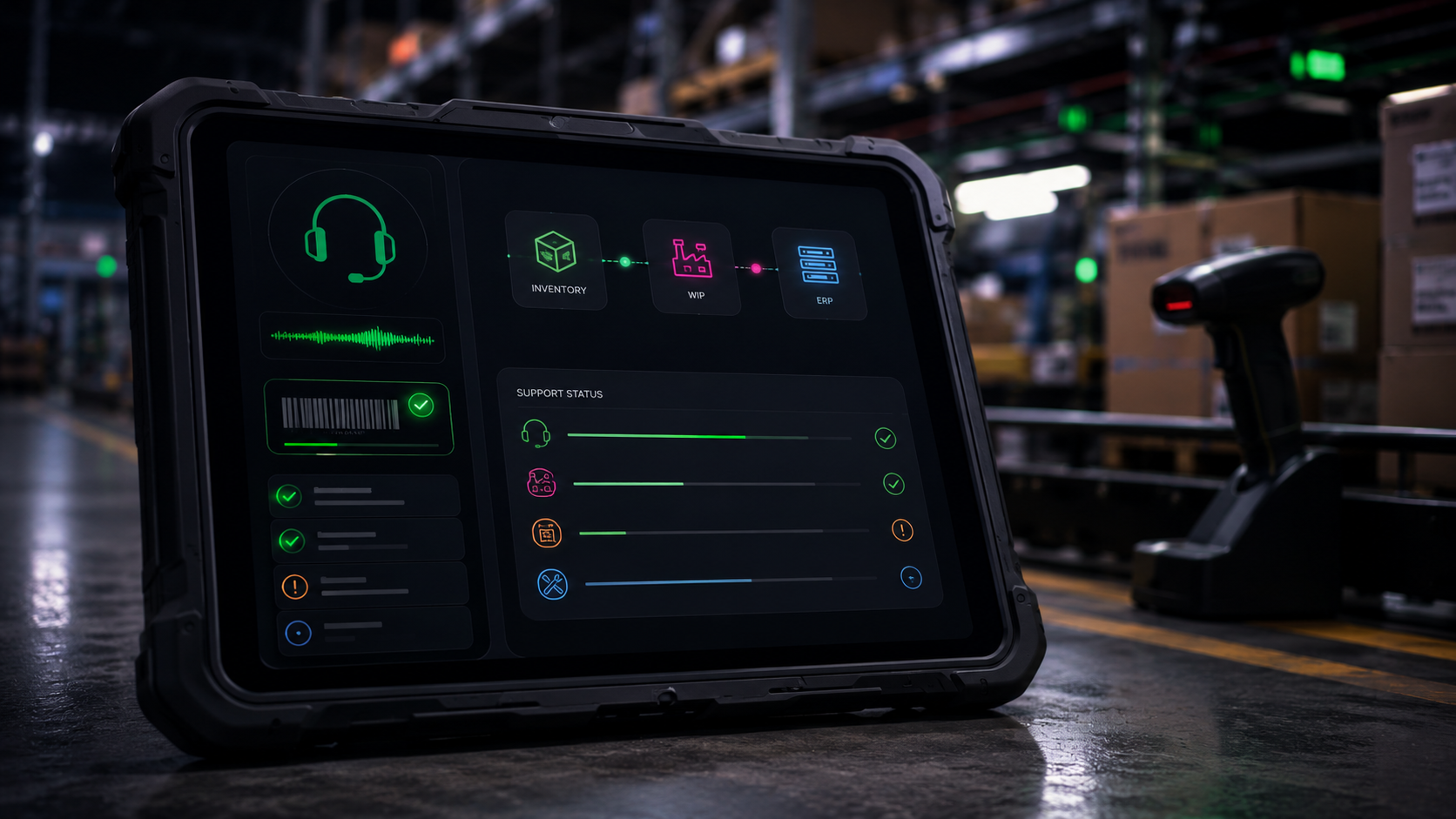 Customized software support workflow for barcode tracking, production tracking, inventory visibility, and ERP integration
