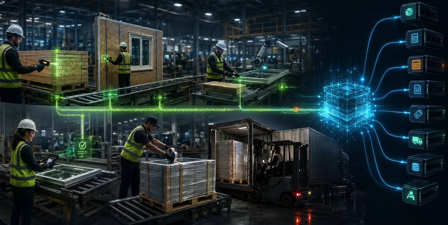 Construction traceability solutions connecting receiving, inventory, fabrication, quality control, project staging, delivery, and ERP systems