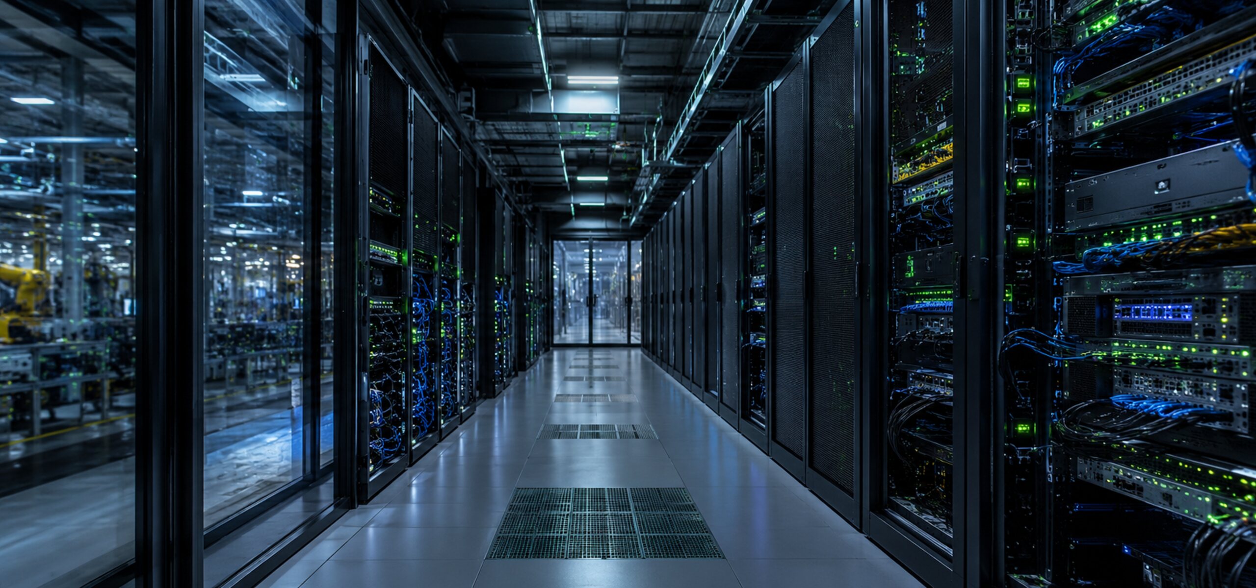 Wide view of a network operations display showing SmartOps24x7 intelligent agent activity, alerts, and predictive scheduling data across connected facilities.